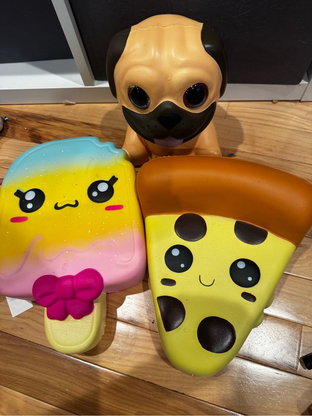 Kawaii Rainbow Ice Pop & Pizza Squishy Toy Set – Yellow, Pink, Blue